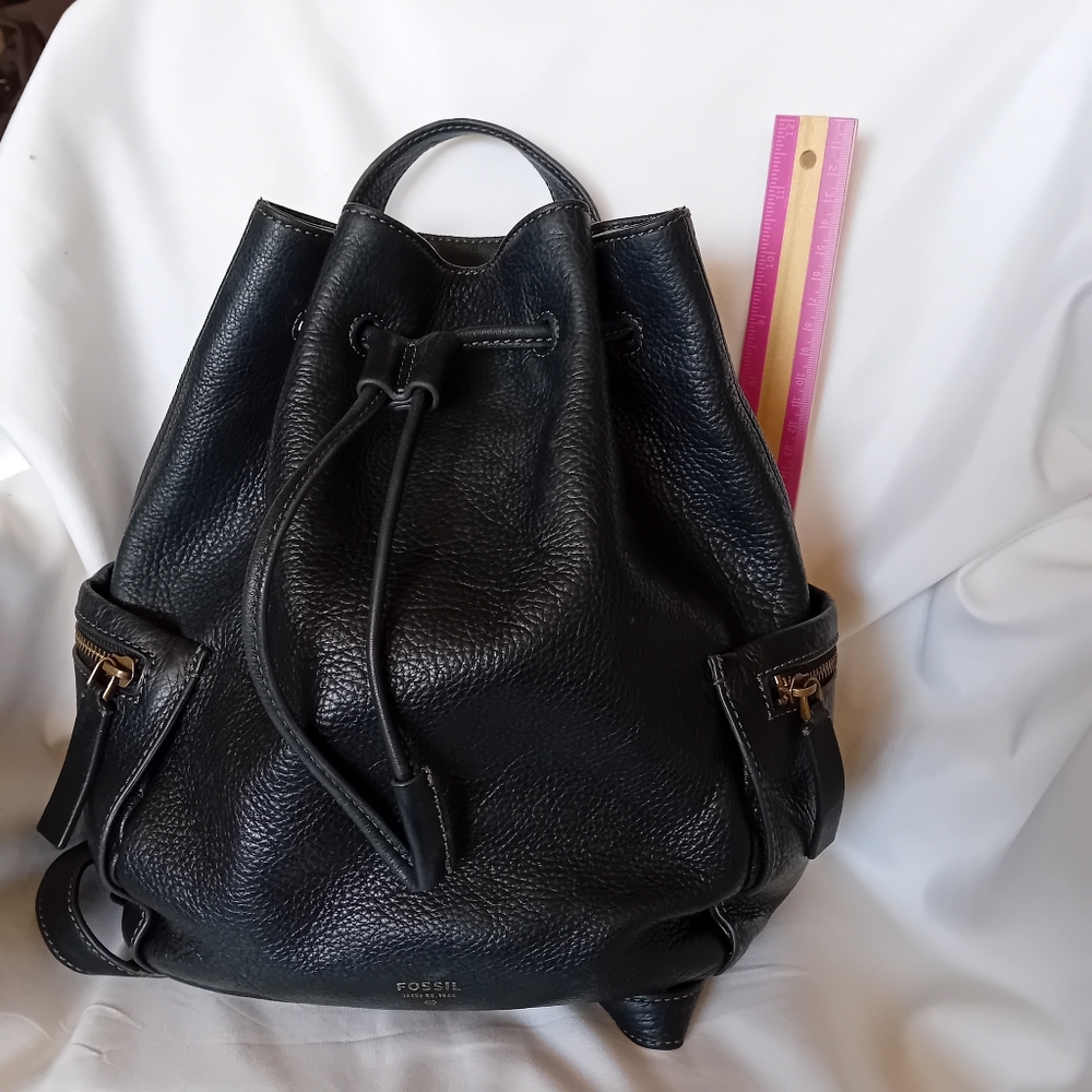 Fossil Black Leather Drawstring Backpack - Picture 15 of 16
